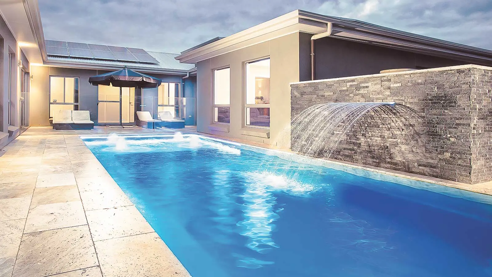 Leisure-Pools-Reflection-including-Splash-Deck-Fiberglass-Pool-Shape The Reflection™ including Splash Deck, a fiberglass pool design manufactured by Leisure Pools